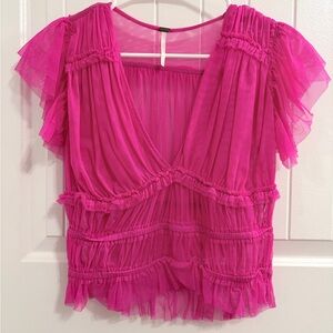 Free People Fuchsia Ruffled Blouse